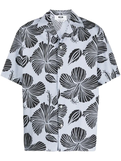 Shop Msgm Hibiscus Print Abowling Shirt In Multicolor