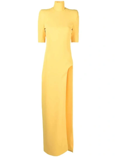 Shop Monot High Neck Dress With Side Slits In Yellow &amp; Orange