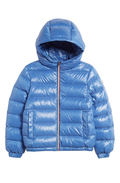 Shop Moncler Kids' New Aubert Hooded Down Jacket In Blue