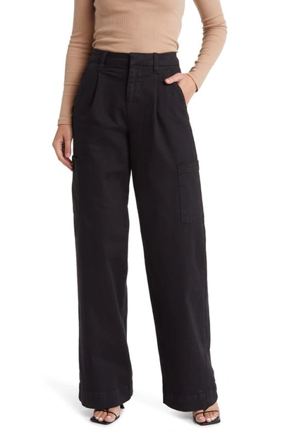 Shop Joe's Pleated High Waist Wide Leg Twill Cargo Pants In Black