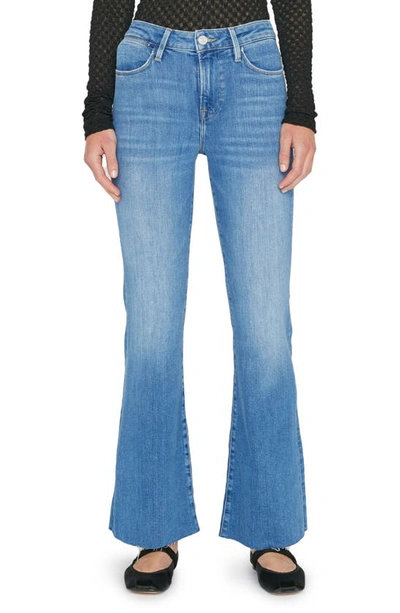 Shop Frame Le Easy Flare Raw Hem Jeans In Drizzle