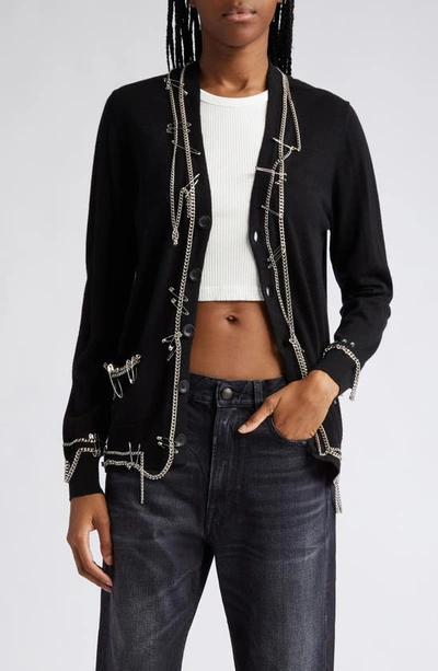 Shop R13 Chain Embellished Merino Wool Cardigan In Black