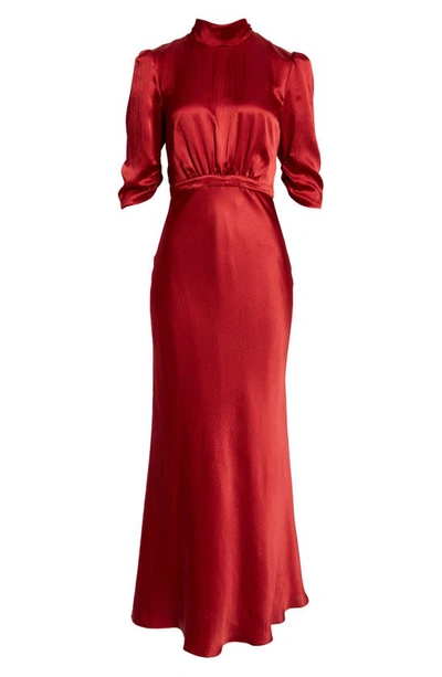 Shop Saloni Adele Mock Neck Silk Dress In Garnet Red