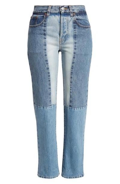 Shop Victoria Beckham Victoria High Waist Colorblock Jeans In Light / Mid Vintage Wash