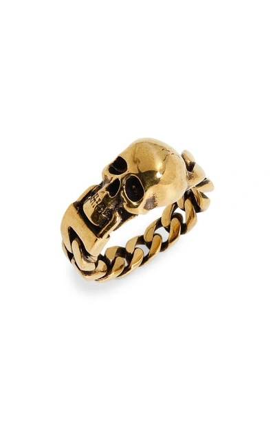 Shop Alexander Mcqueen Skull Curb Chain Ring In Mcq0977 Oro O.b Antl