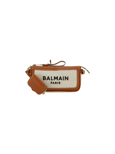 Shop Balmain Mini Pouch B-army Bag In Beige
