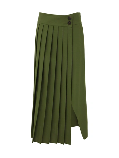 Shop Golden Goose Journey W`s Long Folded Skirt Light Wool Polyester In Pesto