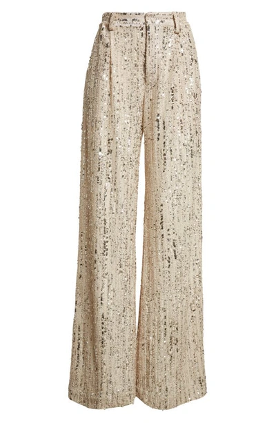 Shop Aknvas Tate Sequin Wide Leg Pants In Opal Sand