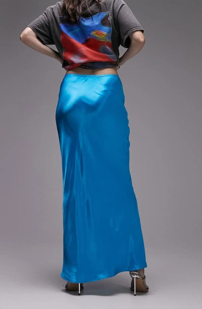 Shop Topshop Bias Cut Satin Maxi Skirt In Pastel Blue