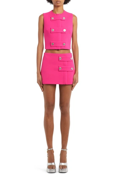Shop Versace Double Strap Twill Miniskirt In 1po30 Hot Pink