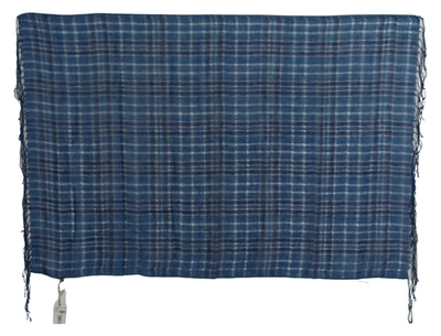 Costume National Blue Linen Shawl Foulard Fringes Scarf In Blue