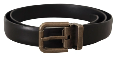 Shop Dolce & Gabbana Calf Leather Brushed Brass Box Buckle Men's Belt In Black