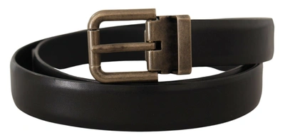 Shop Dolce & Gabbana Calf Leather Brushed Brass Box Buckle Men's Belt In Black