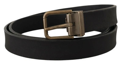 Shop Dolce & Gabbana Leather Brass Metal Grain Buckle Classic Men's Belt In Black