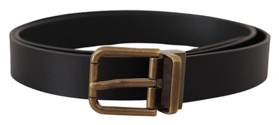 Shop Dolce & Gabbana Leather Brass Metal Box Buckle Men's Belt In Black