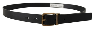 Shop Dolce & Gabbana Leather Brass Metal Box Buckle Men's Belt In Black