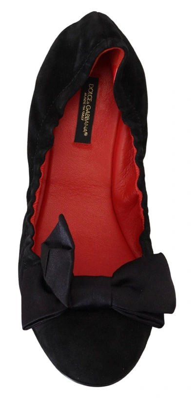 Dolce & Gabbana Black Suede Flat Slip On Ballet Shoes In Black