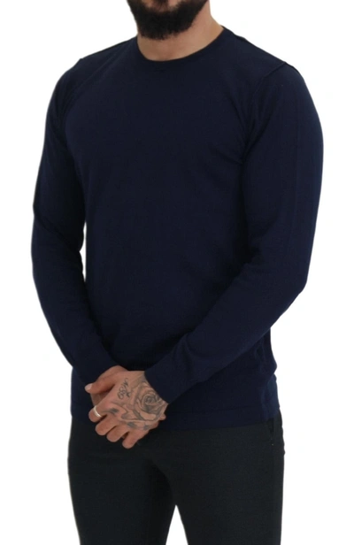 Shop Paolo Pecora Milano Authentic Crewneck Blue Pullover Men's Sweater