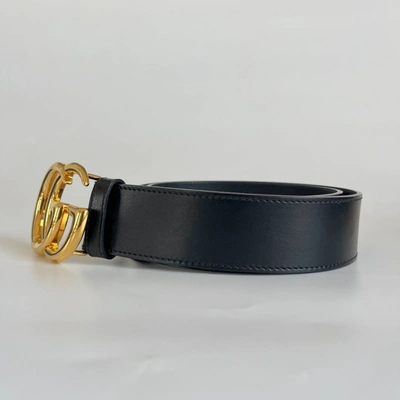 Pre-owned Gucci Black Leather Gg Marmont Buckle Belt 80cm