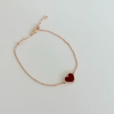 Pre-owned Sweet Alhambra Carnelian Heart 18k Rose Gold Bracelet