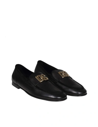 Shop Dolce & Gabbana Calf Leather Moccasin In Black