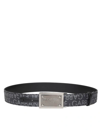 Shop Dolce & Gabbana Jacquard Fabric Belt With Logo In Black / Black