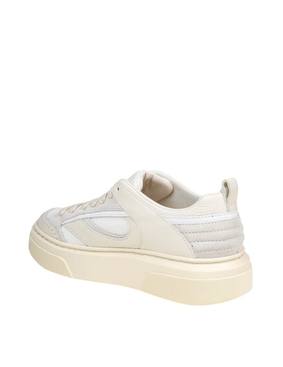 Shop Ferragamo Sneakers In Soft Leather And Fabric In Mascarpone