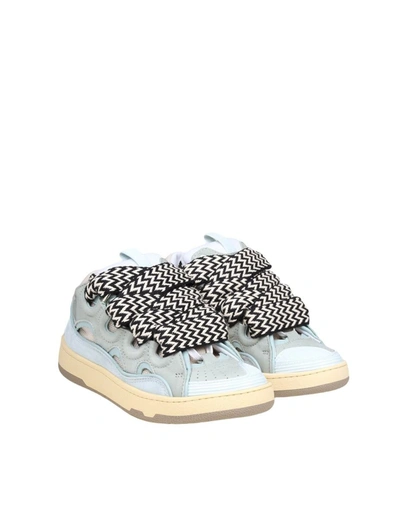 Shop Lanvin Sneakers In Leather And Fabric In Pale Blue