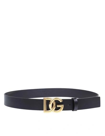 Shop Dolce & Gabbana Calfskin Belt In Black/gold