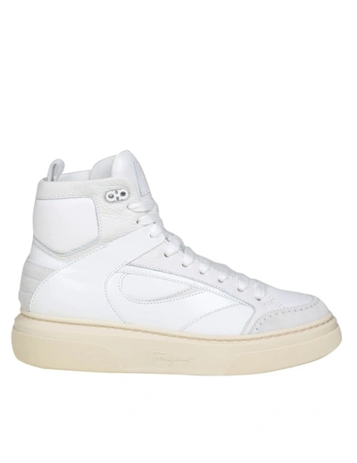 Shop Ferragamo High-top Sneakers In Leather And Suede In White