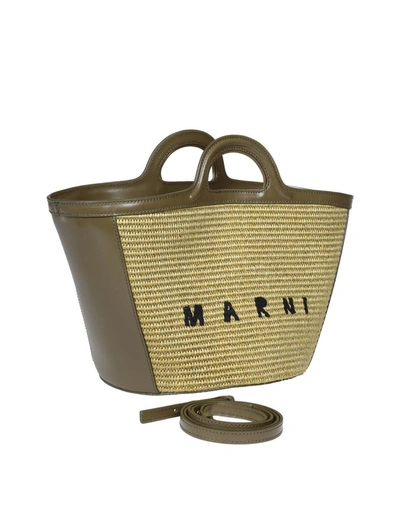 Shop Marni Handbag In Raffia And Leather In Green