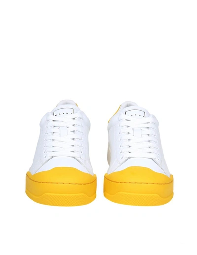 Shop Marni Leather Sneakers In White
