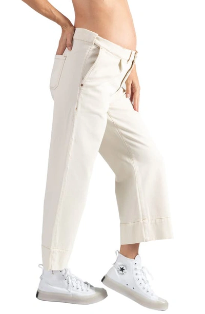 Cache Coeur Jill Crop Maternity Wide Leg Jeans In Beige