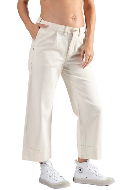 Cache Coeur Jill Crop Maternity Wide Leg Jeans In Beige