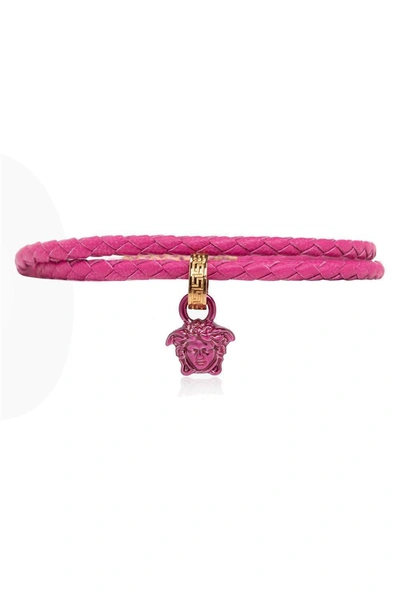 Shop Versace Medusa Charm Woven Necklace In V Glossy Pink/oro