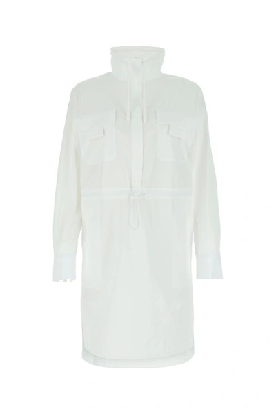 Shop Fendi White Poplin Dress In Bianco