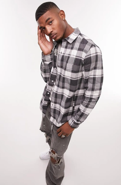 Shop Topman Check Cotton Flannel Button-up Shirt In Black Multi