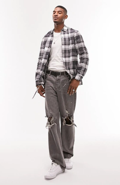 Shop Topman Check Cotton Flannel Button-up Shirt In Black Multi