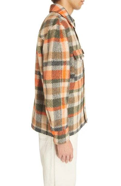 Shop Isabel Marant Kervon Plaid Felt Shirt Jacket In Ecru/ Orange