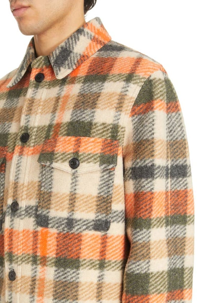 Shop Isabel Marant Kervon Plaid Felt Shirt Jacket In Ecru/ Orange