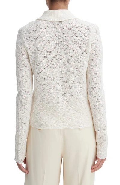 Shop Vince Lace Stitch Long Sleeve Wool Blend Polo In Off White