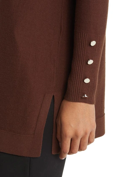 Anne Klein Button Cuff Mock Neck Sweater In Espresso