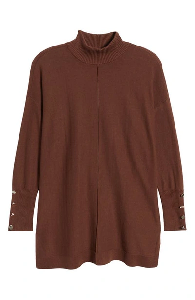 Anne Klein Button Cuff Mock Neck Sweater In Espresso