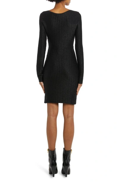 Shop Tom Ford Cutout Long Sleeve Metallic Cotton Blend Rib Dress In Black