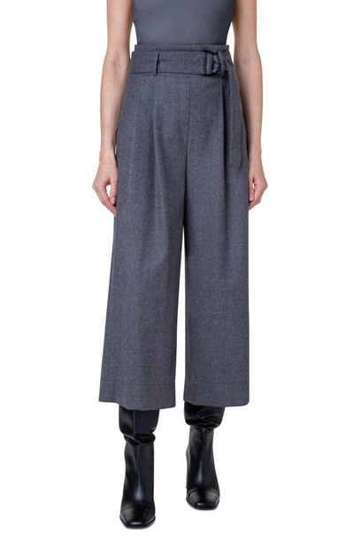 Akris Punto Belted Wool Flannel Cropped Wide-leg Pants In Slate