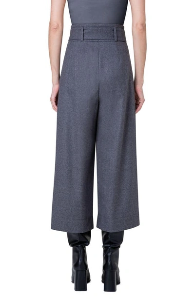 Akris Punto Belted Wool Flannel Cropped Wide-leg Pants In Slate