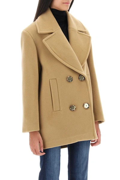 Shop Pinko 'commento' Double-breasted Peacoat In Beige