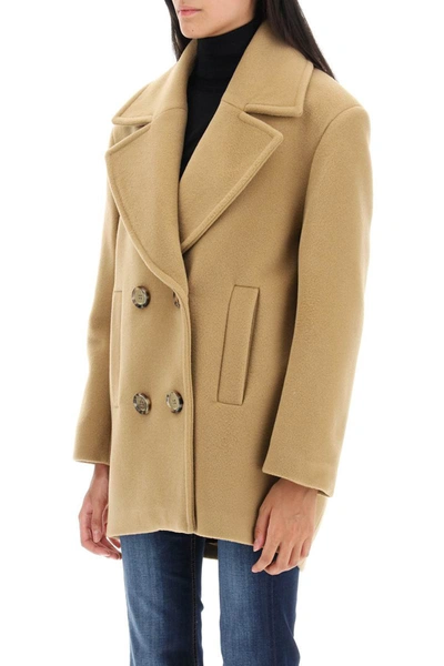 Shop Pinko 'commento' Double-breasted Peacoat In Beige