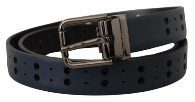 Shop Dolce & Gabbana Elegant Blue Leather Belt With Metal Men's Buckle