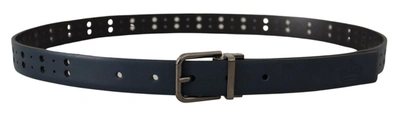 Shop Dolce & Gabbana Elegant Blue Leather Belt With Metal Men's Buckle